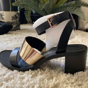 Leather & Gold accent strap block heel sandal